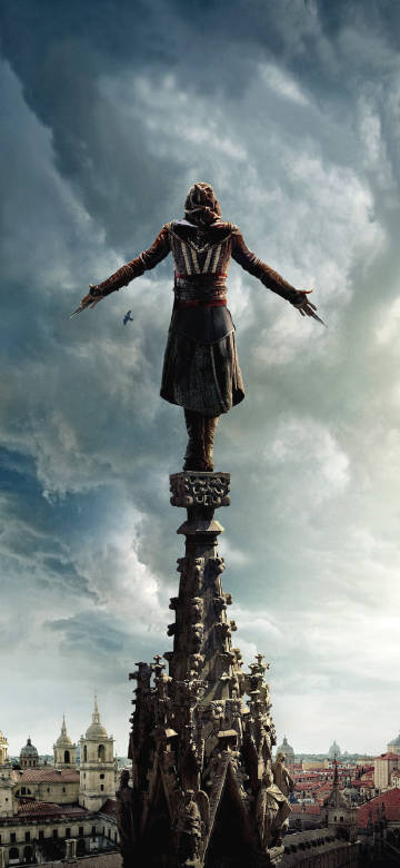 Assassin Standing on Gothic Tower At Sunset