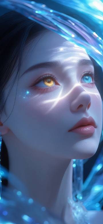 Mysterious girl with bicolor eyes phone wallpaper
