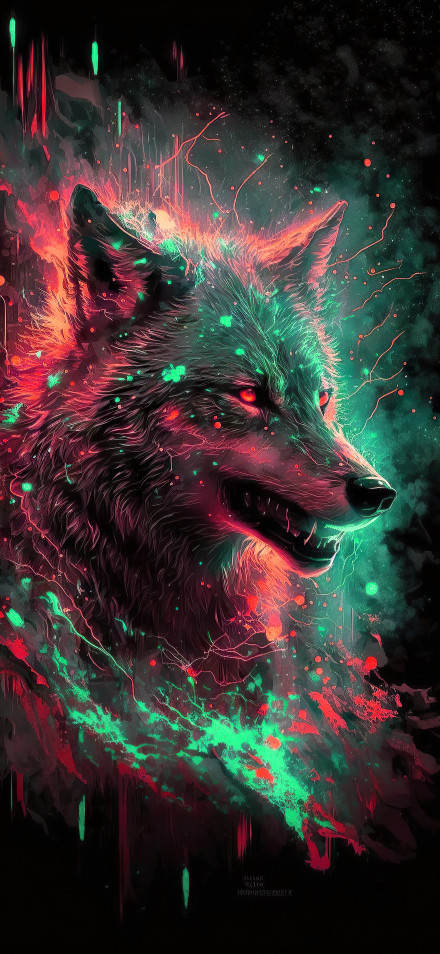 Fierce and Colorful Neon Wolf 4K Wallpaper