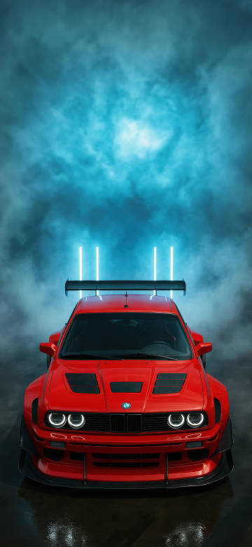 Red BMW Sports Car in the Smoke Wallpaper Red BMW Sports Car in the Smoke Wallpaper