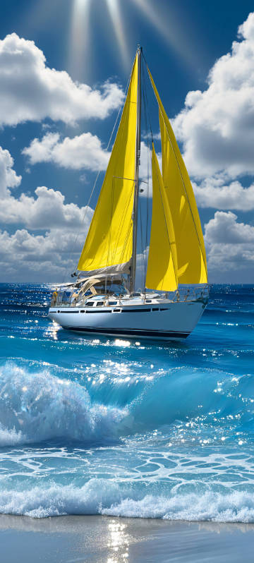 Yellow Sailboat on Blue Ocean Wallpaper 4K
