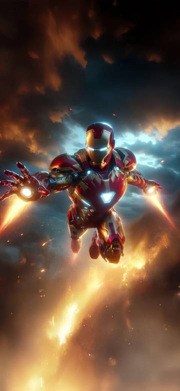 Iron Man Flying Through Stormy Clouds