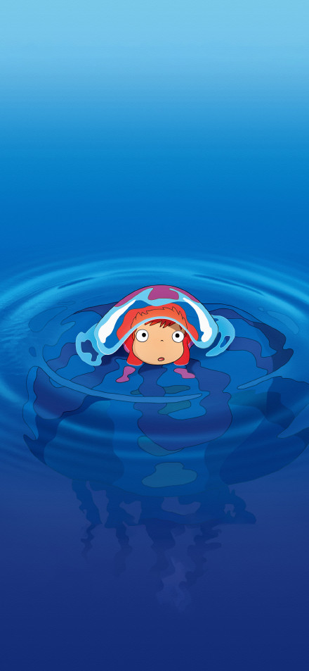 Ponyo Floating in the Water with a Curious Expression 4K Wallpaper
