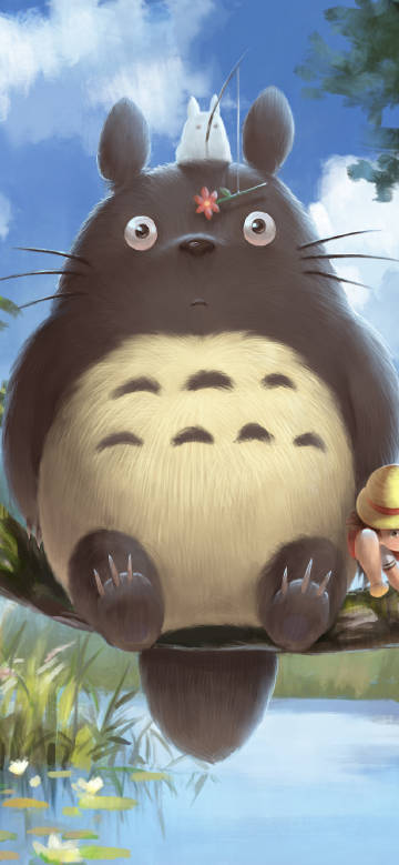 Totoro Fishing on a Tree Branch 4K Wallpaper