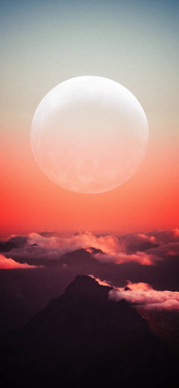 Full moon wonder amidst clouds phone wallpaper