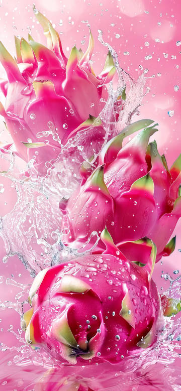 Moment of dragon fruits splashing in water phone wallpaper