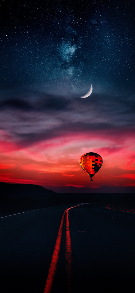 Dreamy hot air balloon views under the stars phone wallpaper