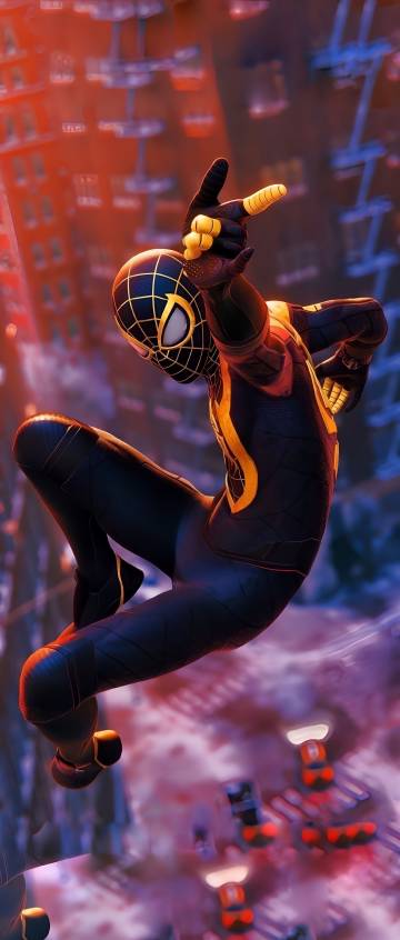 Cool Black And Gold Spider-Man In Mid-Air 4K Wallpaper