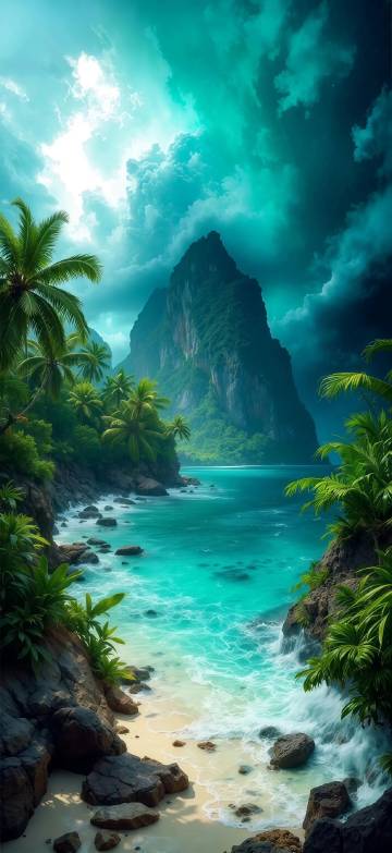 Tropical Island Fantasy Landscape 4K Phone Wallpaper