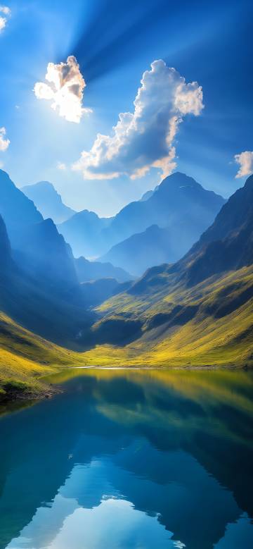 Lake and mountain scenery enchanting phone wallpaper