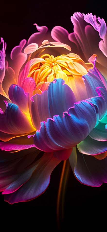 Colorful Glowing Flower with Rainbow Petals 4K UHD