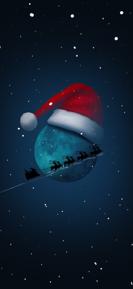 Christmas Sleigh Ride with Full Moon and Snowflakes 4K Wallpaper