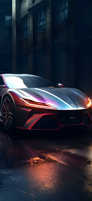 sports car,nightscape,modern car,neon lights