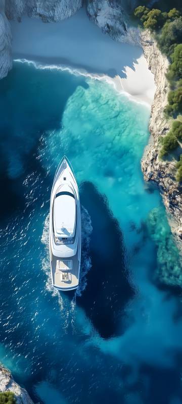 Tropical Cliff Bay and Yacht 4K Wallpaper