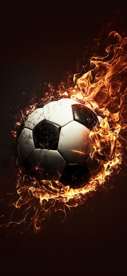 Flaming Soccer Ball on Dark Background 4K Wallpaper