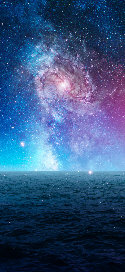 Vast ocean under the dreamy nebula phone wallpaper