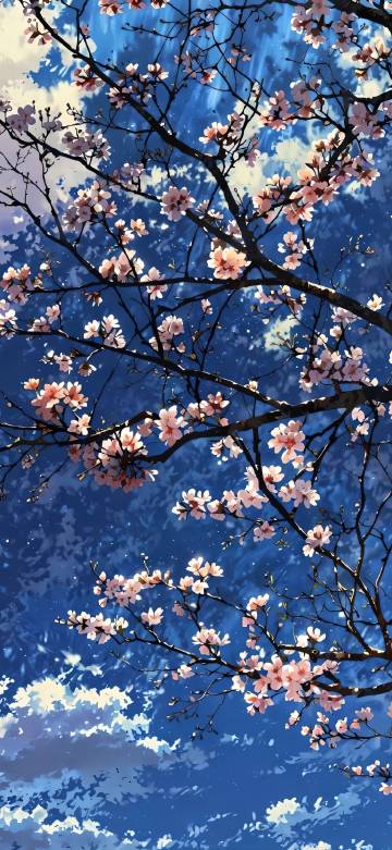 Pink Cherry Blossoms Against A Deep Blue Sky 4K Wallpaper