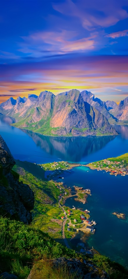 Scenic Mountain and Bay View in Vivid Colors