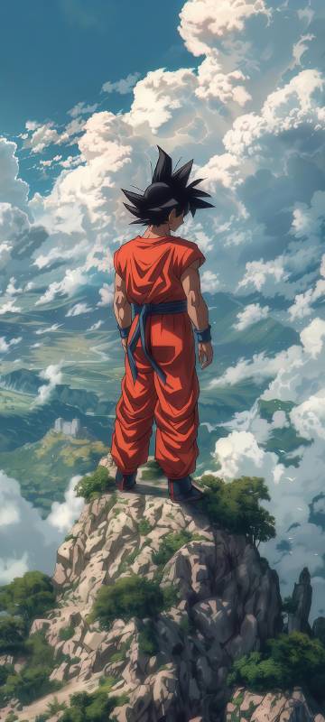 Goku in orange outfit looking far
