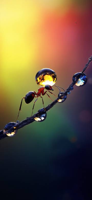 An ant against a colorful background