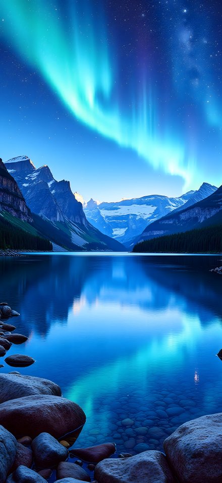 Scenic Aurora Reflection in Blue Lake Wallpaper