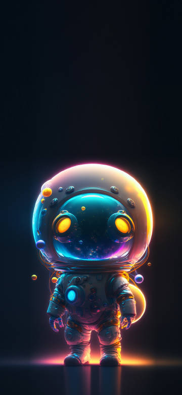 Cute astronaut glowing on dark background phone wallpaper