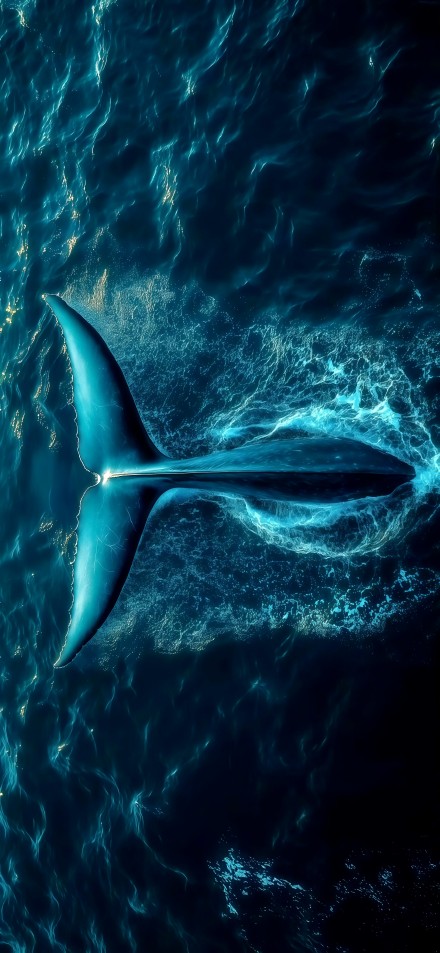 Charm of blue whale's tail in the deep sea phone wallpaper