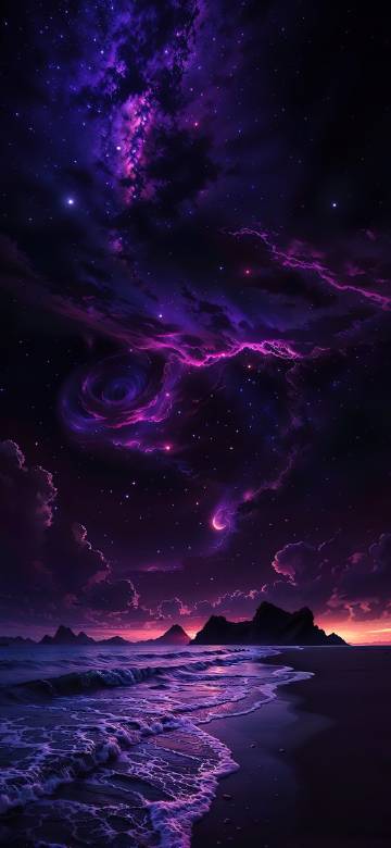 Stunning Fantasy Seascape and Purple Sky 4K phone wallpaper
