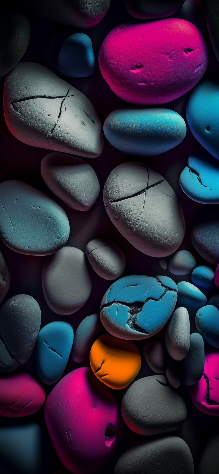 Vibrant Stones with Neon Colors in a Dark Background Wallpaper 4K
