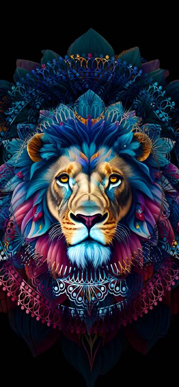 Brightly colored bohemian lion pattern wallpaper