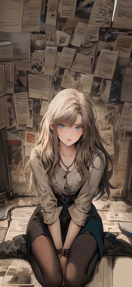 Anime beauty sitting on the floor phone wallpaper