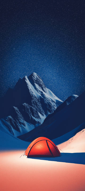 Orange Tent Under a Deep Blue Night Sky Wallpaper