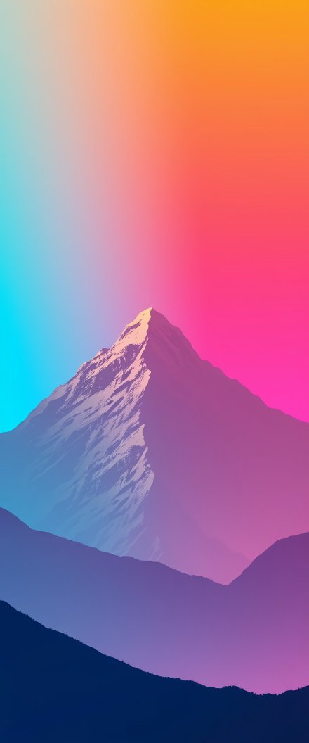 Snowy Mountain Peak with Neon Colors Illustration Phone Wallpaper