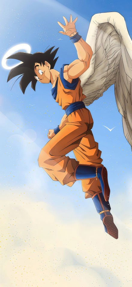 Sun Wukong with wings flying in the sky phone wallpaper