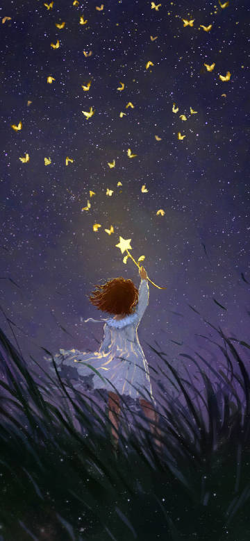 The magic girl in the night sky phone wallpaper