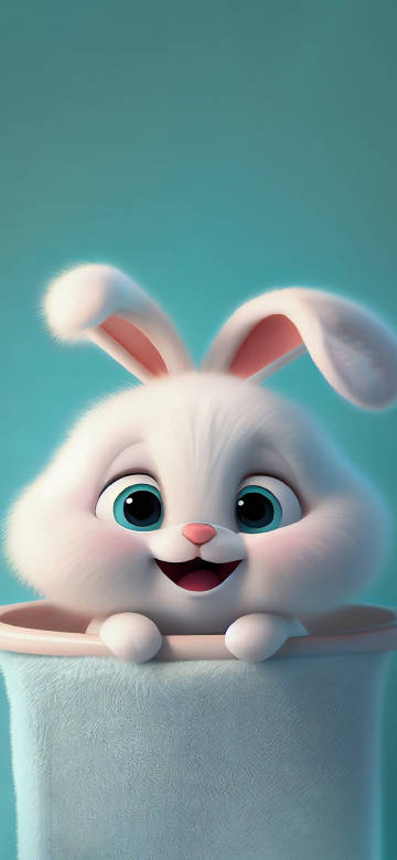 Cute little rabbit in a fluffy bucket phone wallpaper