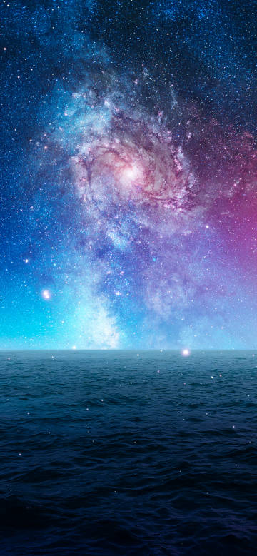 Vast ocean under the dreamy nebula phone wallpaper