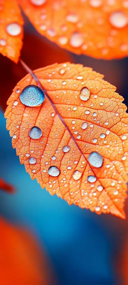 Stunning Water Droplets on Orange Leaf 4K Phone Wallpaper