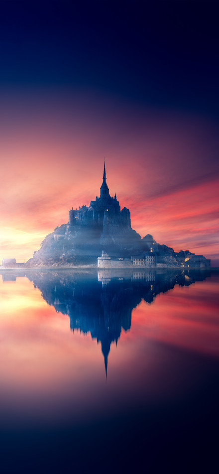 Sunset Castle Reflection, Mont Saint-Michel, France