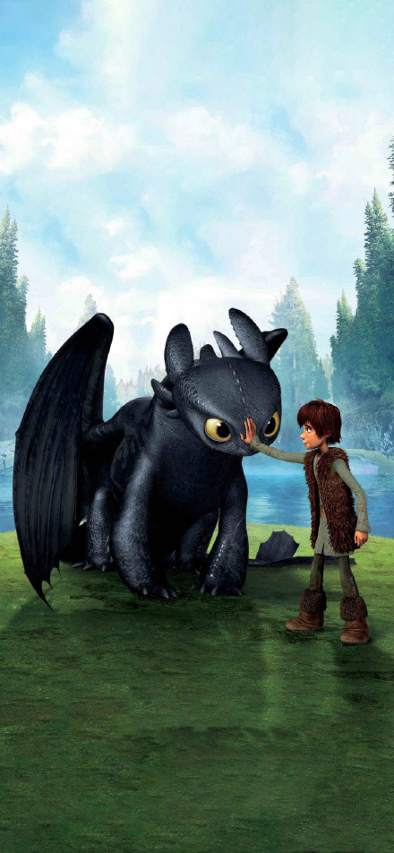 Hiccup Touching Toothless Nose 4K Phone Wallpaper