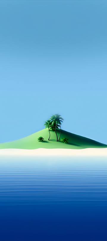 Minimalist Green Island In Blue Ocean 4K Phone Wallpaper