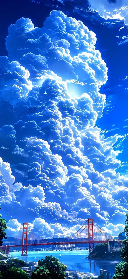 Blue Sky White Clouds Golden Gate Bridge 4k Illustration Wallpaper