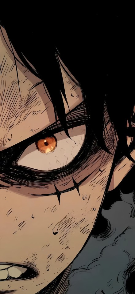 Intense Gaze With Sweat Manga Close-Up Wallpaper