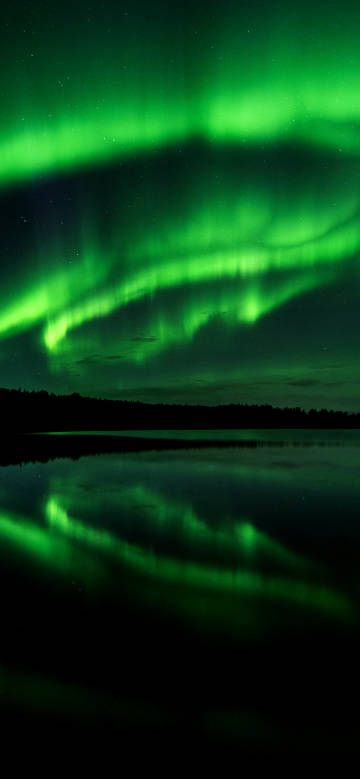 Green Aurora Over Calm Lake Phone Wallpaper