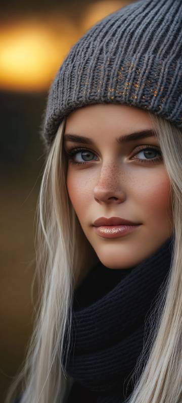 Sophisticated girl in a knit hat and scarf