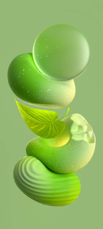 Green Stones and a Leaf Floating on a Green Background Wallpaper Green Stones and a Leaf Floating on a Green Background Wallpaper