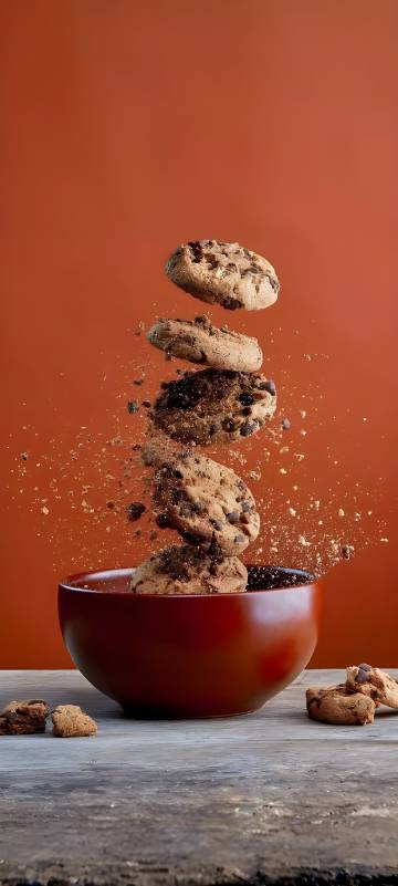 Splashing Chocolate Chip Cookies Still Life Wallpaper 4K