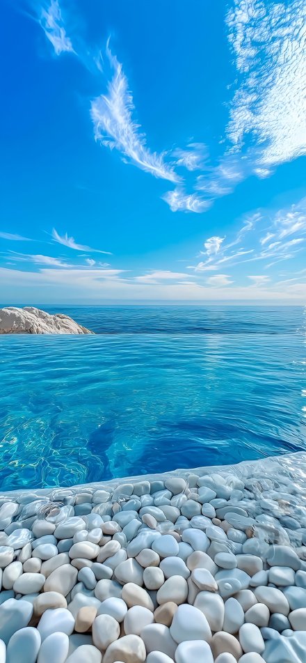 Crystal Clear Blue Ocean With White Pebbles