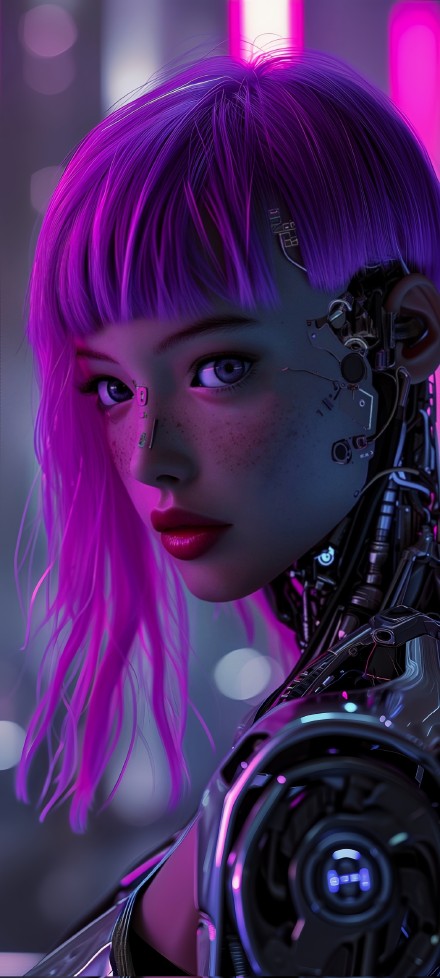 Cyberpunk Girl Portrait Phone Wallpaper