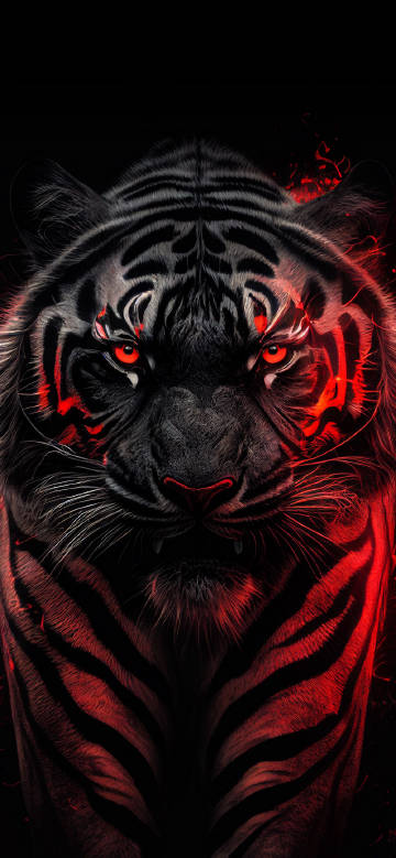 Fierce tiger glowing red 4k wallpaper